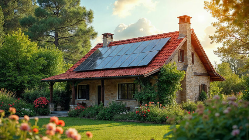 Residential rooftop solar panel installation on a modern house, representing the growing demand for solar companies in Thrissur providing clean energy solutions for homes.